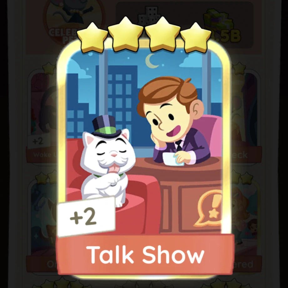 Monopoly GO Golden Blitz 4⭐ Sticker – Talk Show (Limited 1 - Day Event) Monopoly GO Stickers – BoxBoxID